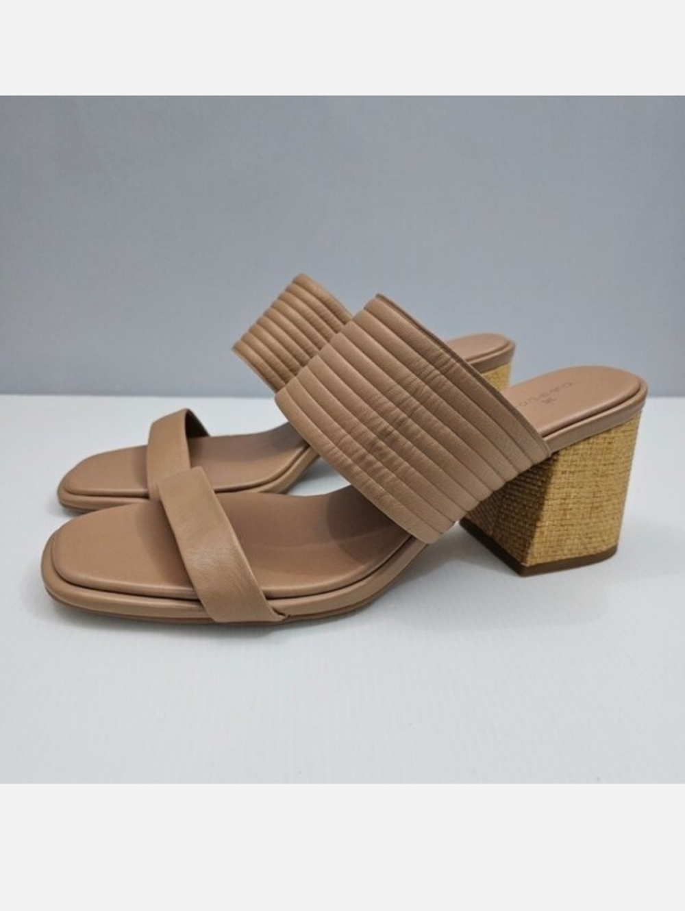 Caslon Lamia Slide Sandal Womens 11 Tan Leather Raffia Block Heel Open Toe